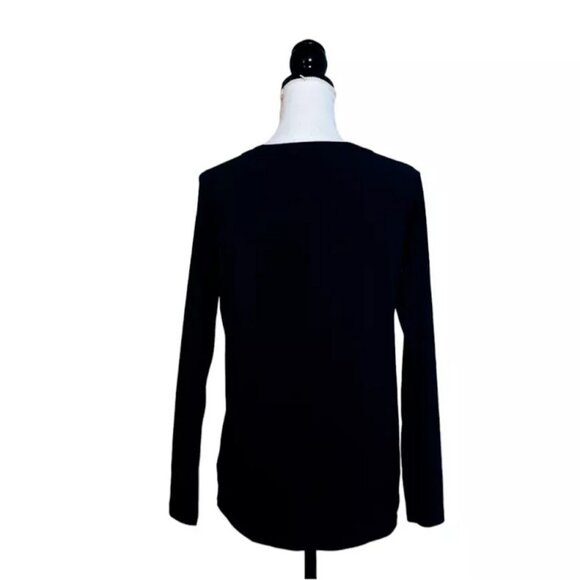 NWT MICHAEL KORS Top, Black Polyester Long Sleeve Solid Casual Keyhole, S - Picture 4 of 12